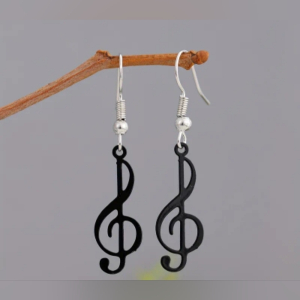 ♥️F Individually $10 Or Bundle 5/$20 Dainty Black Treble Clef Music Earrings